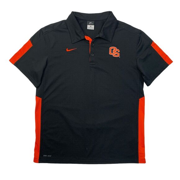 Nike Polo Shirt Men M Medium Black Dri Fit Performance Oregon State Beavers Logo - Picture 1 of 13